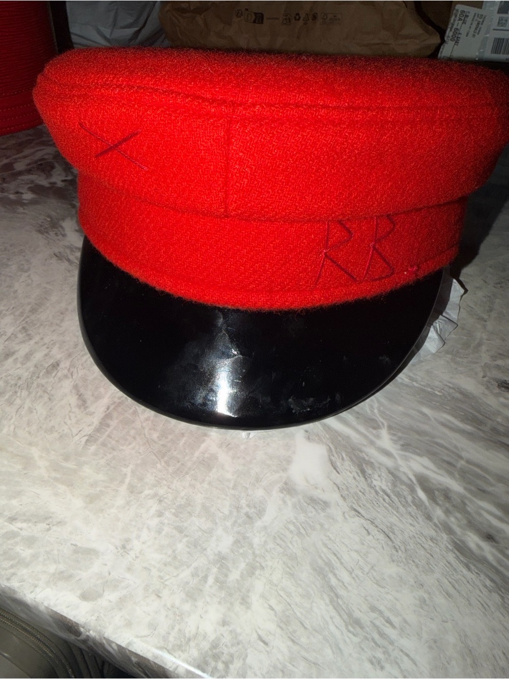 Ruslan Baginskiy Red Wool Cadet Hat with Black Visor